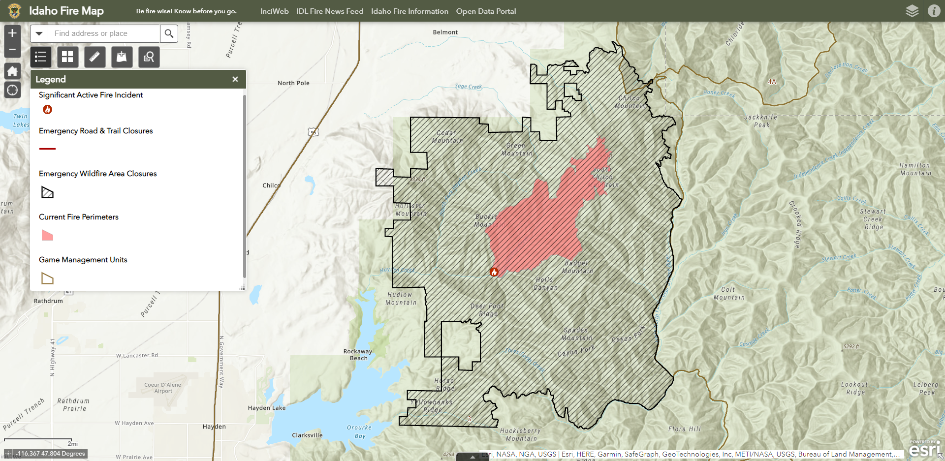 2023 Ridge Creek Fire Map in North Idaho