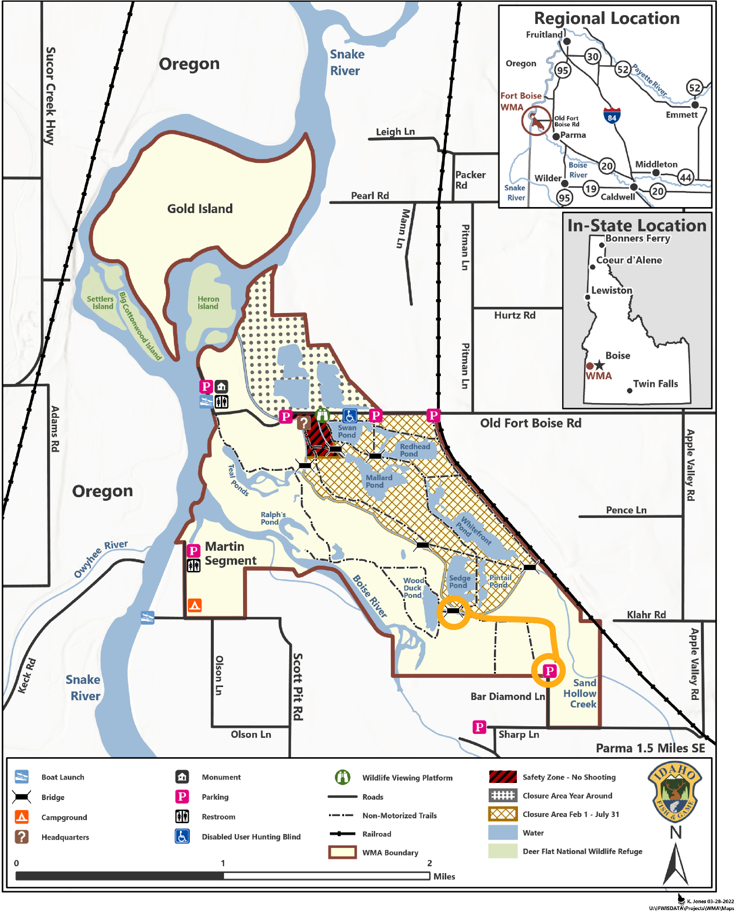 A map depicting the construction area for a bridge project at Fort Boise in 2024.
