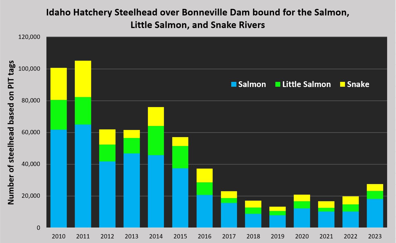 Number of snake and salmon river steelhead over Bonneville Dam 