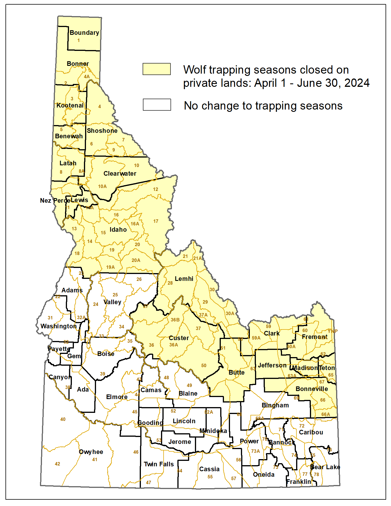 wolf trapping by counties, '24