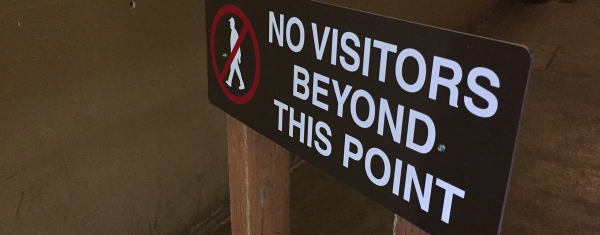 McCall fish hatchery informational sign no visitors beyond this point and fish raceway tight shot  August 2015