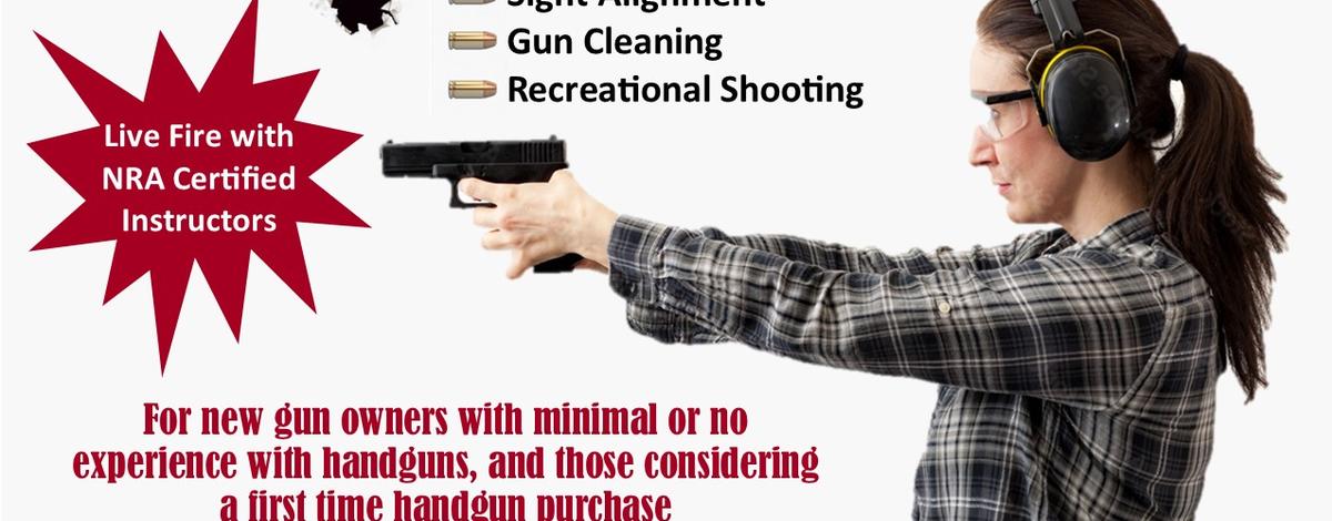 Flyer for May 6, 2023 Handguns 101 workshop at the Farragut Shooting Range Center in Athol