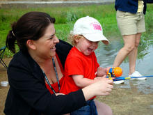 Young angler and mom