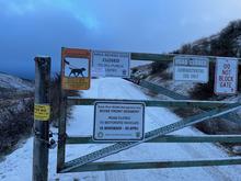 An access closure sign posted to an entry point on the Boise River WMA